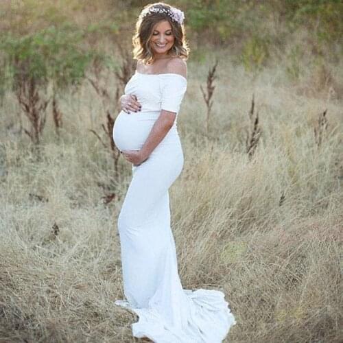Cotton Maternity Long Dresses Off Shoulder Short Sleeve Wedding Maternity Pregnant Women Clothes Pregnancy Dress For Photo Shoot