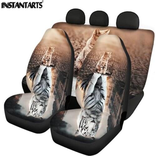 INSTANTARTS 3D Animal Reflection Design Set of 5 Automobile Seats Protector Anti-Slip Vehicle Front and Back Seat Covers Set