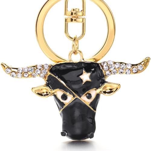 Exquisite Creative Cow Head Keychain Crystal Charms Star Key Chain Key Holder Rhinestone Charm Pendants Gift Llaveros DK402