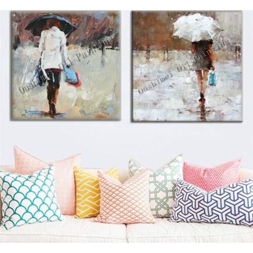New Oil Painting Handmade Canvas Art Modern Landscape Painting Acrylic Paintings Hang Pictures Wall Abstract Rain Scene Picture