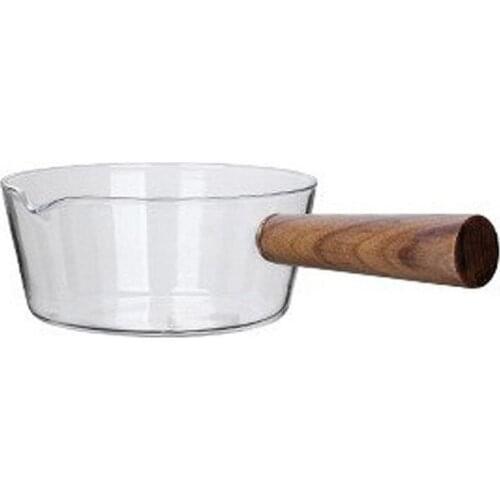 Norbi Cookware Soup Milk Pot Pan Borosilicate Glass Cooking Small Saucepan With Wooden Handle Cooker Gas Stove Kitchen Tool