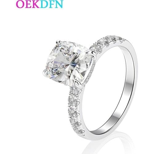 OEKDFN 100% 925 Sterling Silver Rings For Women Created White High Carbon Diamond Wedding Engagement Jewelry Womens Ring Gift