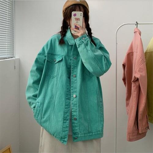 Candy Color Casual Denim Coat Women Clothes Spring Oversized Jeans Jacket Streetwear Long Sleeve Loose Ladies Outerwear H1444