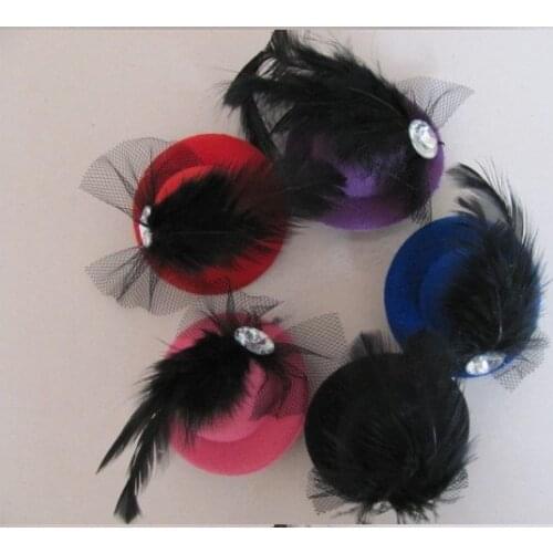 2012 hottest sale Fashion Mini Top Hat Feather Hair Clips Hair Fascinator Feather Lace Hair Clip Colors Mixed