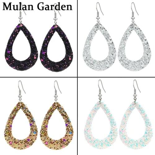 M&G 6 Colors New Glitter Hollow Water Drop Earring Sequins PU Leather Earring Simple Fashion Jewelry Women Accessories Girl Gift
