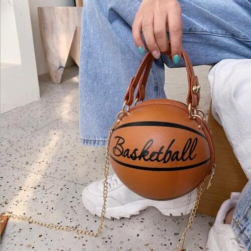 Small Personality basketball Hand Bag Fashion Women Chains Handbag Creative Letter Shoulder Messenger Bag Female Mini Round Tote