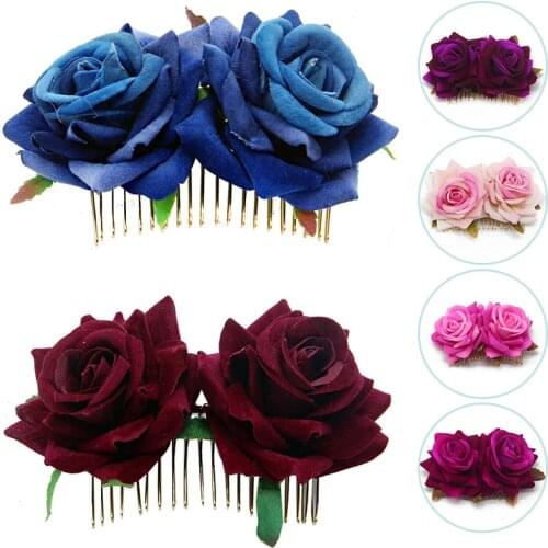 Fashion Rose Flower Hair Combs Women Prom Headpiece Charm Hair Clips Girls Hair Pins For Wedding Bridal Jewelry