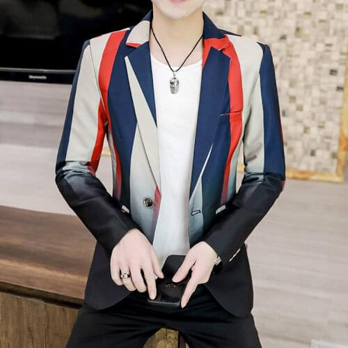 HOO 2021 Mens Cool Smart Vertical Striped blazer Youth Spring Trendy Slim blazers