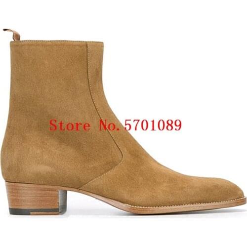New Wyatt 40mm Mens Genuine Leather Ankle Boots Paris Suede Leather Chelsea Boots Kanye West London Fashion Shoes