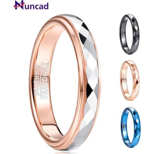 NUNCAD 4mm Tungsten Carbide Ring Surface Polished Rhombus Shaped Batch Rose Gold Plating Side Step Tungsten Steel Wedding Ring