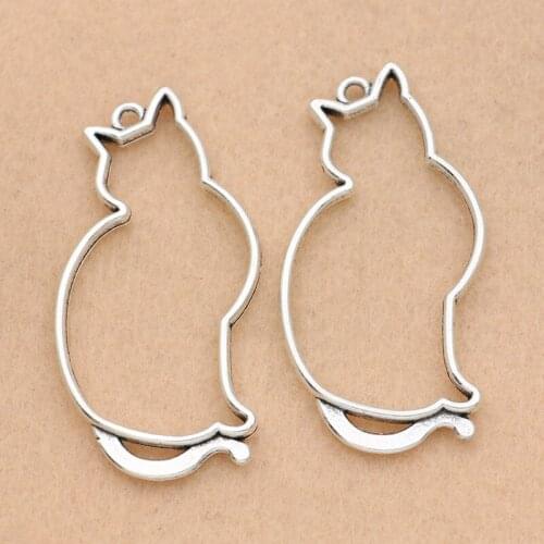 2pcs Antique Silver Plated Cat Charm Pendants for Jewelry Making Earrings Accessories DIY Jewelry Findings 50x28mm