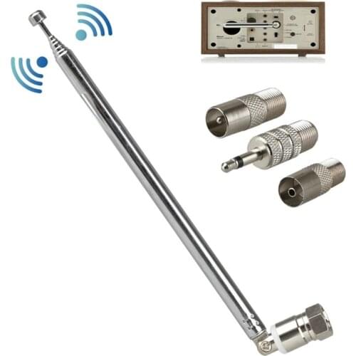 AXYB F Type TV Radio Telescopic Antenna Shrink Length 5.91in w/ 3 Adapters F Plug Telescopic Aerial Anti-noise for TV Radio