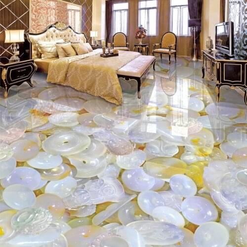 Custom Self-adhesive Floor Mural Glittering And Translucent Jade Carving Photo Wallpaper Living Room Bedroom Papel De Parede 3 D