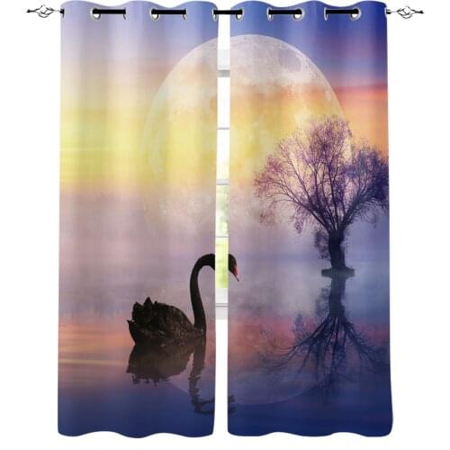 Lake Water Moon Black Swan Curtains For Living Room Bedroom Window Treatment Blinds Finished Drapes Kitchen Curtains