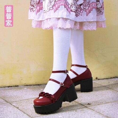 Princess sweet lolita shoes Spring College Wind Originally High heel Round head Lace up Heart-shaped custom shoes pu936