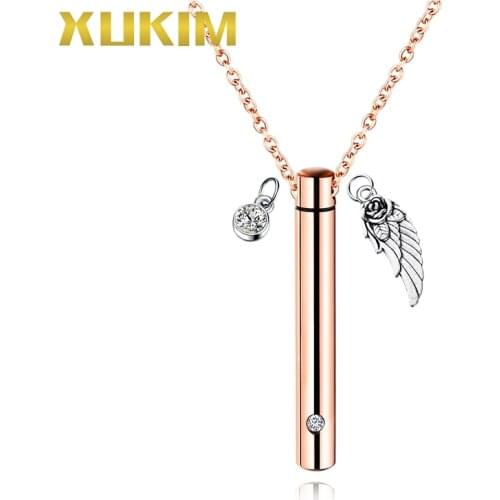 WPO407-4 Xukim Jewelry Perfume Necklace Charms Cylinder Pet Bone Ash Box Pendant Necklace