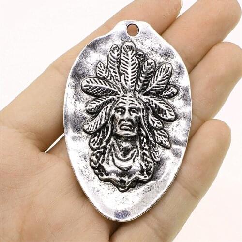 WYSIWYG 1pcs 43x67mm Charms Indian Chief Pendant Antique Silver Color For Jewelry Making Jewelry Findings