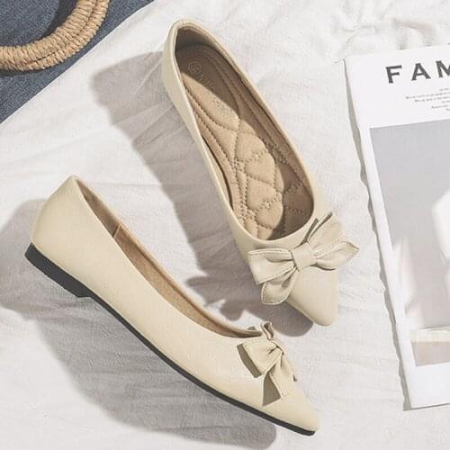 Women Bow-Knot Pointed Toe Shoes Soft Bottom Moccasins Woman Zapatos De Mujer Solid Slip on Shallow Ballet Flats Big Size 34-44