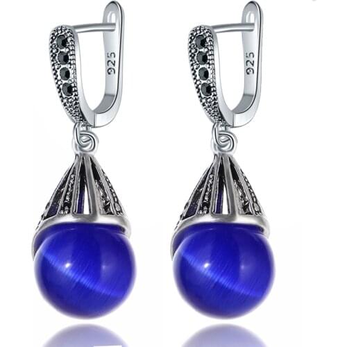 Ajojewel New Water Drop Stone Dark Blue Imitation Opal Earrings For Women Vintage Jewelry For Wedding Party Gifts