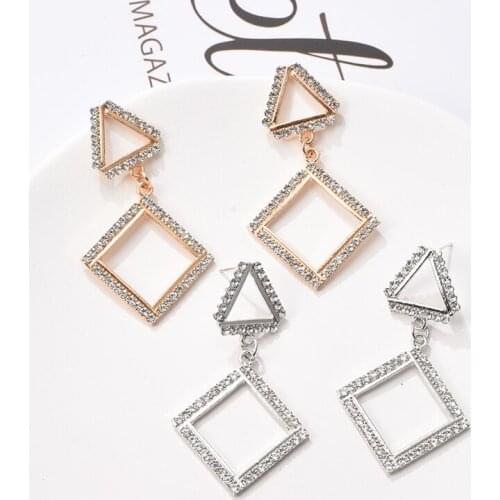 Fashion Statement Earrings 2020 Trend Geometric Triangle Earrings For Women Crystal Gold Silver Color Dangle Drop Earing Jewelry