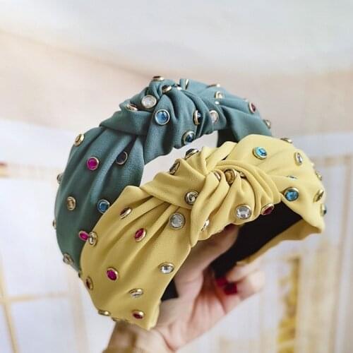 Vintage Knotted Crystal Hairbands Women Rhinestone Headbands Fabric Solid Color Hair Band Accessories for Girls