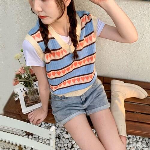 Retro Vest Female Autumn Sweet Sweater Vest 2021 New Korean England Style Japanese Student Sleeveless Knitted Jecket Gilet Femme