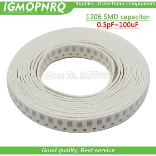 100pcs 1206 SMD Thick Film igMopnrq Chip Multilayer Ceramic Capacitor 10pf-22uf 10PF 22PF 1NF 10NF 100NF 10UF NEW High Quality