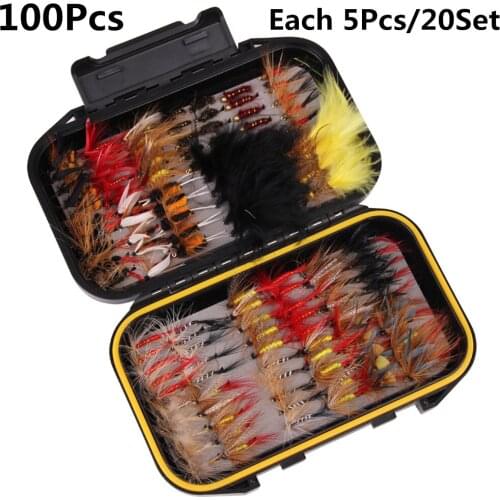 100pcs Fly Fishing Flies Kit Handmade Lures Dry/Wet Flies Streamer Nymph Waterproof Fly Box Senuelos de pesca
