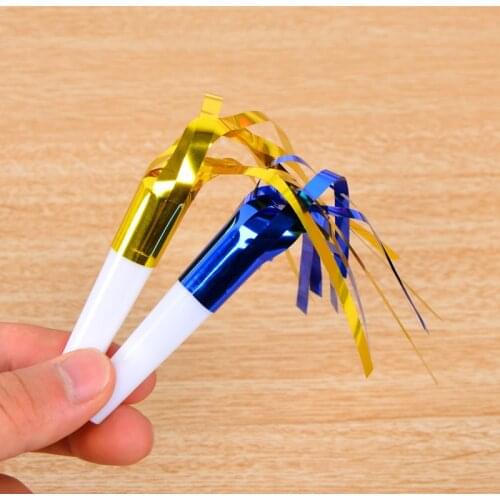 12PC Candy Color Plastic Silk Rain Whistles Blowout Kids Birthday Party Noise Makers Toy Supplies Cheerleading Prop Party Favors