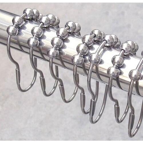 12Pcs/Pack Stainless Steel Curtain Hooks Bath Rollerball Shower Curtains Hooks Glide Rings Convenient Home Bathroom Accessories