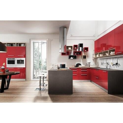 2017 new design design high gloss lacquer kitchen cabinets red color modern painted kitchen furnitures L1606092
