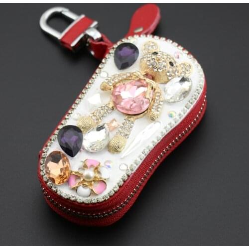 2020 Cartoon Diamond Bear Women Key Wallet Leather Girls Key Chain Housekeeper Keys Cover Organizer Case Female Key Holder Bag