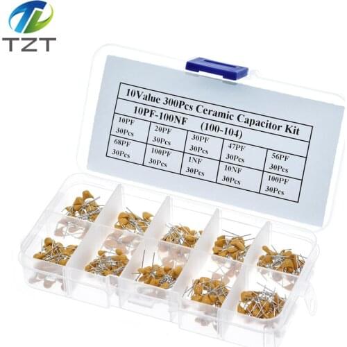 300pcs 10value 50v 10pf 20pf 30pf 47pf 56pf 68pf 100pf 1nf 10nf 100nf Multilayer Ceramic Capacitor Assortment Kit