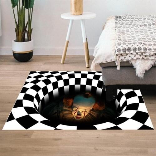 3D Vision Doormat Printed Carpet Halloween Pattern Black and White Trap Anti-slip Carpet Christmas Party Decoration Rug