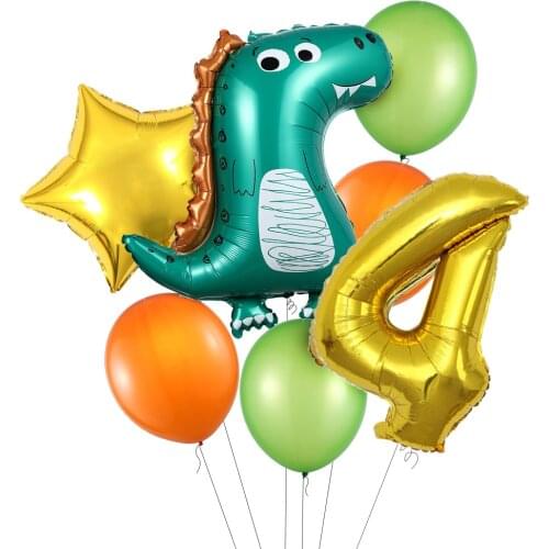 7pcs/lot Green Dinosaur Party Balloon Kids Birthday Party Decoration 32inch Gold Number Balloons Baby Shower Globos Supplies