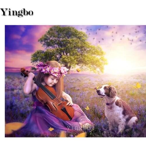 Diamond Embroidery DIY 5D Diamond Painting Violin Girl And Dog Sunset Diamond Mosaic Cross Stitch Kit Needlework Decoration New