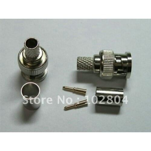 BNC Plug Crimp Coaxial Connector 3-Piece for RG6 50 Set per Lot