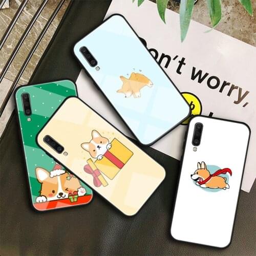 Cartoon Cute Corgi Dog Tempered Glass Case For Samsung Galaxy A10S A10E A20S A20E A30S A40 A50S A60 A70 A80 A90 A6 A7 A8 Shell