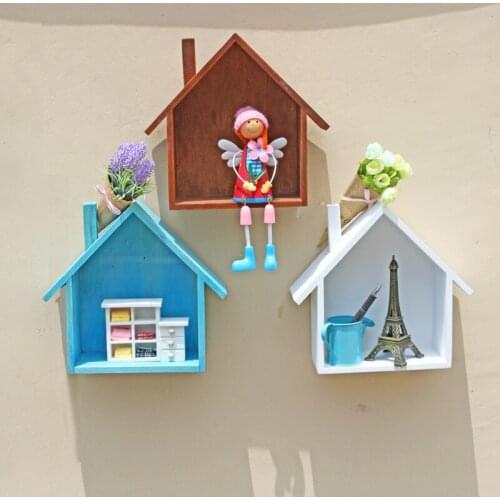 Home Storage Case Wooden Holder Box Wall Hanging Decorative Storage Box Flower Pot House Pattern Storage Holders & Racks
