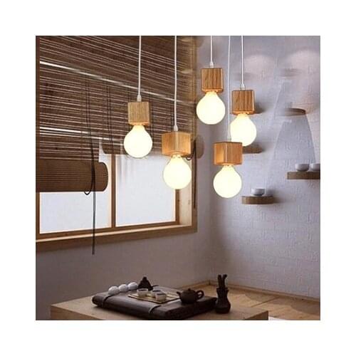 Loft Style Wooden Droplight Simple Modern LED Pendant Light Fixtures For Dining Room Bar Hanging Lamp Home Lighting Lamparas