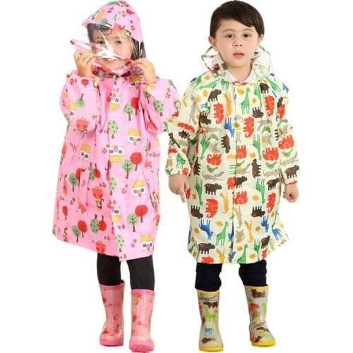 ChildrenS Hooded Rain Jumpsuit PVC Glue Rain Cloak With Backpack Big Hat Fashion ChildrenS Baby Hiking Raincoat Kindergarten