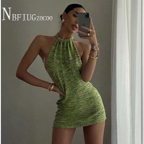 Europe And America Knitting Halter Women Dress Slim Sexy Mini Female Dresses
