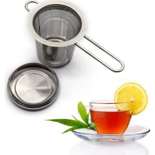 Teapot tea strainer with cap stainless steel loose leaf tea infuser basket folding handle filter big with lid LX1135