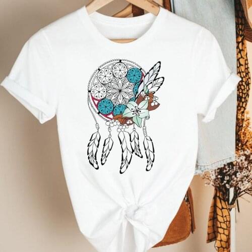Women Clothes Web Feather Watercolor Vintage Cartoon Summer Short Sleeve Tshirt Female Tee Print Fashion Top Graphic T-shirt
