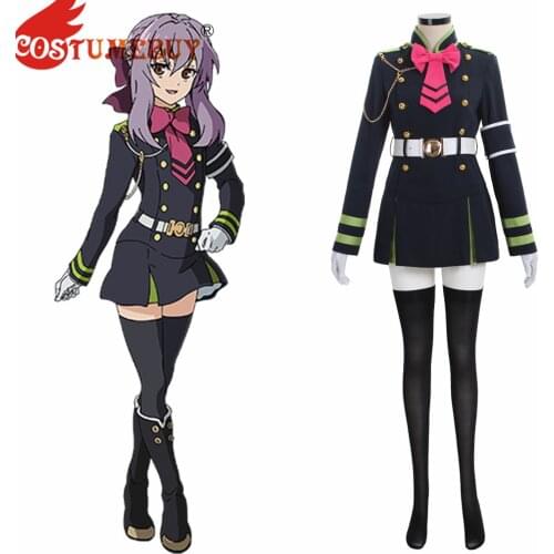 Costumebuy Seraph of the End hiiragi Shinoa Cosplay Costume Adult Women Uniform Dresses Halloween Military Uniform Custom Made