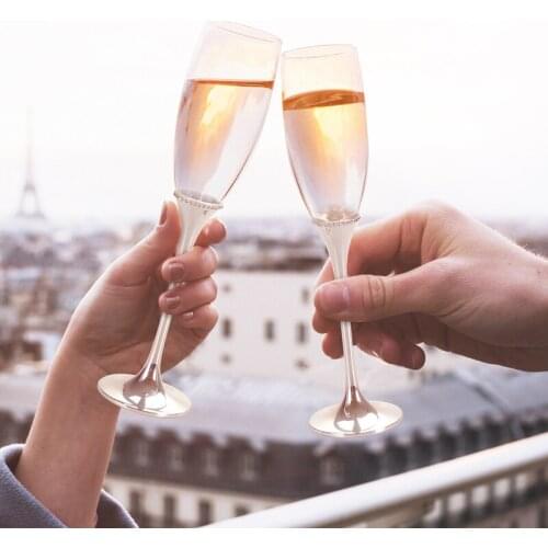 LASODY Crystal Set Champagne Flutes Silver-Wedding Glasses for Bride & Groom Toasting Cups Gift Sets for Couples Engagement