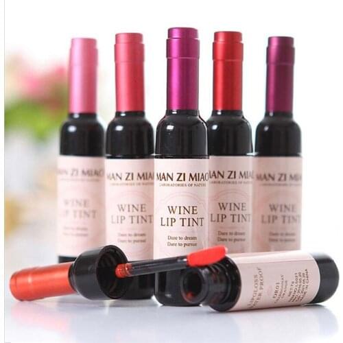 Matte Liquid Lipstick Red Wine Bottle Shaped Lip Gloss Waterproof Long Lasting Lipgloss Moisturize Lip Non-stick Tint T0767
