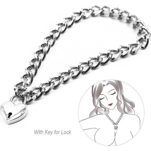 Metal Neck Collar Sex Toy for Women Men Flirt Slave Restraint Heart Lock Neck Ring Stainless Steel BDSM Bondage Adult Supplies
