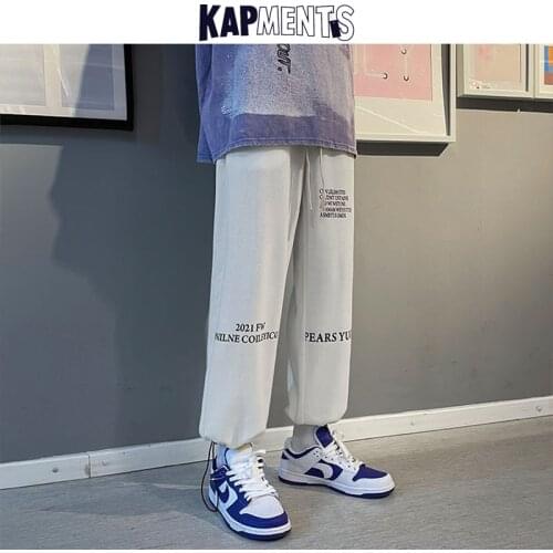 KAPMENTS Men Harajuku Baggy Letter Sweatpants 2021 Mens Japanese Streetwear Wide Leg Causal Joggers Pants Male Black Sweat Pants