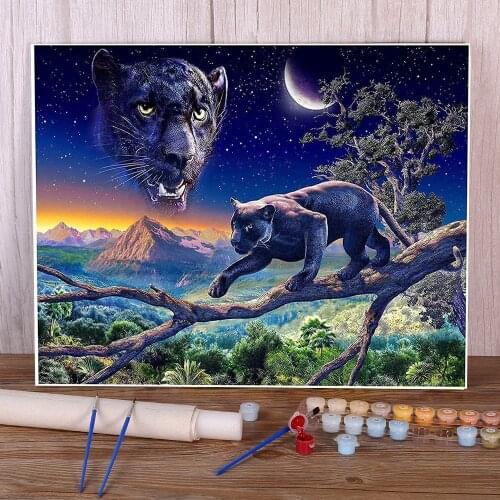 Animal Black Panther DIY Paint By Numbers Kit Acrylic Paints 50*70 Boards By Numbers Home Decoration Crafts Handiwork